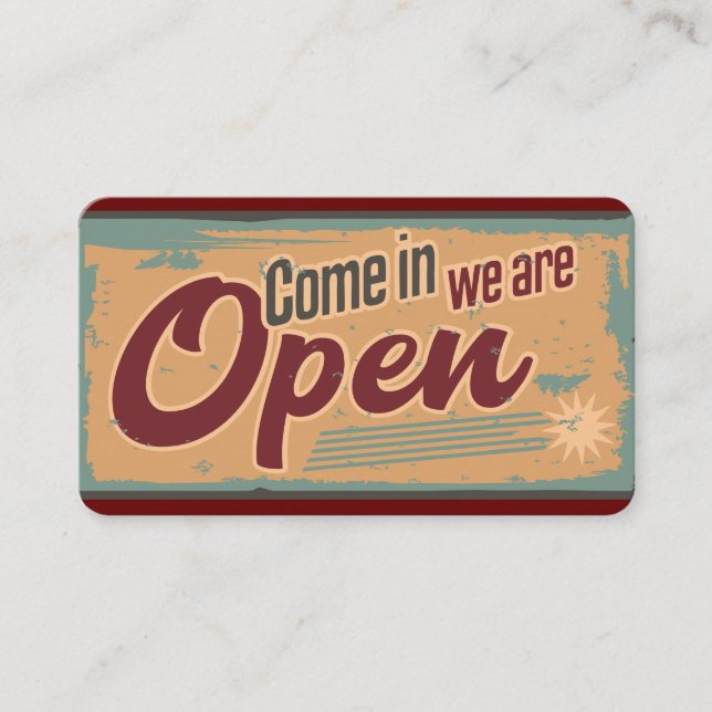 Vintage open business sign retro style business card (Front)