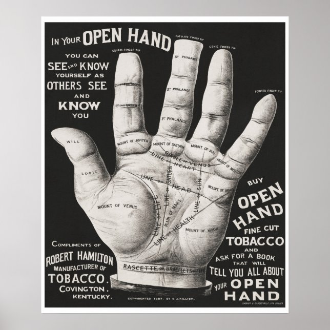 Vintage Open Hand Palmistry Print Advertisement (Front)