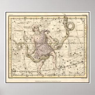 Vintage Ophiuchus Constellation Zodiac Print