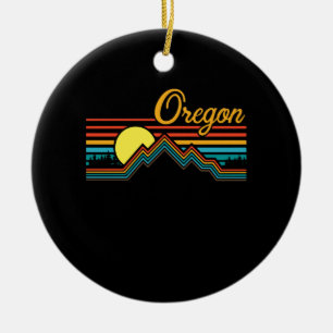 Vintage OR Oregon Mountains Outdoor Adventure Ceramic Tree Decoration