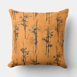 Vintage Orange and Black Japanese Bamboo Stalk Cushion