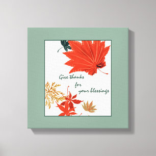 Vintage Orange and Gold Leaves Give Thanks Canvas  Print