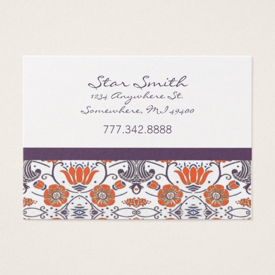 Vintage Orange and Purple Swirly Floral Pattern Business Card