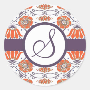 Vintage Orange and Purple Swirly Floral Stickers