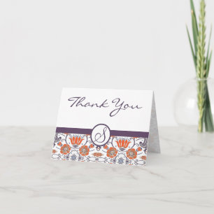 Vintage Orange and Purple Swirly Floral Thank You Card