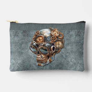 Vintage Orange and Teal Grey Steampunk Skull Accessory Pouch