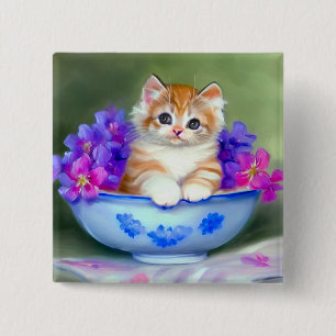 Vintage Orange and White Kitten Illustration 15 Cm Square Badge