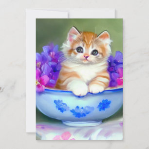 Vintage Orange and White Kitten Illustration Announcement