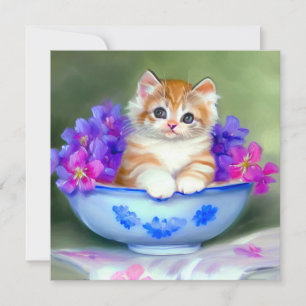Vintage Orange and White Kitten Illustration Invitation
