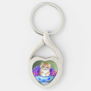 Vintage Orange and White Kitten Illustration Key Ring
