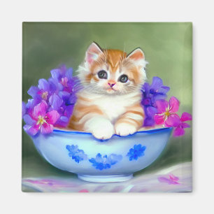 Vintage Orange and White Kitten Illustration Magnet