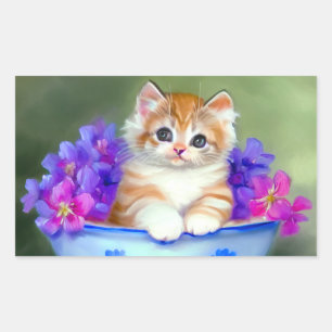 Vintage Orange and White Kitten Illustration Rectangular Sticker