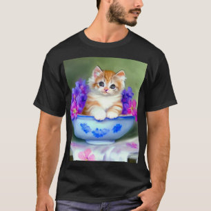 Vintage Orange and White Kitten Illustration T-Shirt