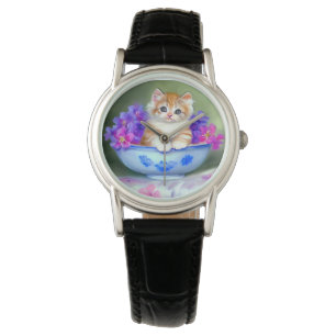 Vintage Orange and White Kitten Illustration Watch