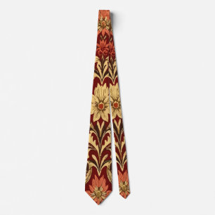 Vintage Orange and Yellow Floral on Maroon Tie