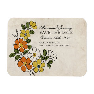 Vintage Orange and Yellow Floral Save The Date Magnet