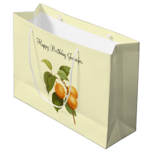 Vintage Orange Apricot Watercolor Drawing Birthday Large Gift Bag