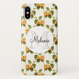 Vintage Orange Apricot Watercolor Pattern Monogram iPhone X Case