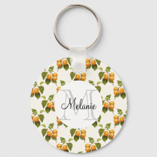 Vintage Orange Apricot Watercolor Pattern Monogram Key Ring
