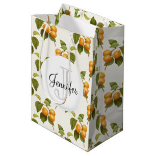 Vintage Orange Apricot Watercolor Pattern Monogram Medium Gift Bag