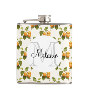 Vintage Orange Apricots Watercolor Drawing Hip Flask