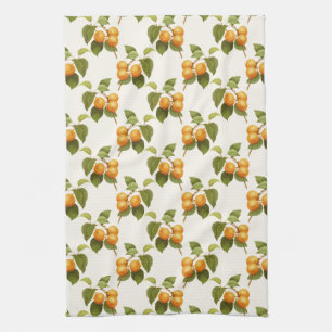 Vintage Orange Apricots Watercolor Pattern Tea Towel
