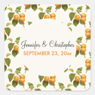 Vintage Orange Apricots Watercolor Pattern Wedding Square Sticker