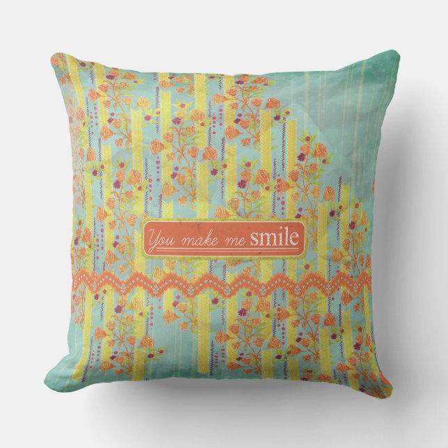 Vintage Orange & Azure Zigzag Throw Pillow (Front)