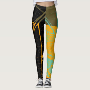 Vintage Orange Black Leaf Leggings