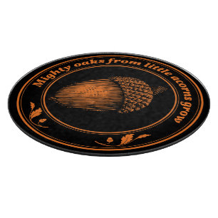 Vintage Orange Black Proverb Oak Acorn Leaves Cutting Board