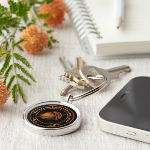 Vintage Orange Black Proverb Oak Acorn Leaves Key Ring