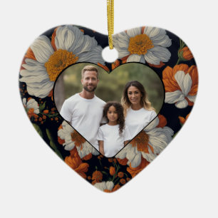 Vintage orange black white floral ceramic tree decoration