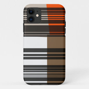 Vintage Orange Black White Stripes Art Pattern iPhone 11 Case