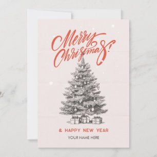 Vintage orange christmas tree  holiday card
