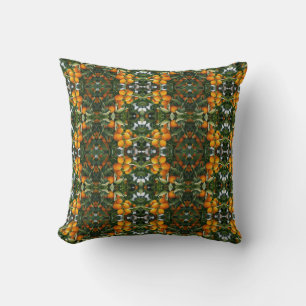 Vintage Orange Citrus Botanical Green Pattern Cushion
