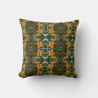 Vintage Orange Citrus Botanical Green Pattern Cushion