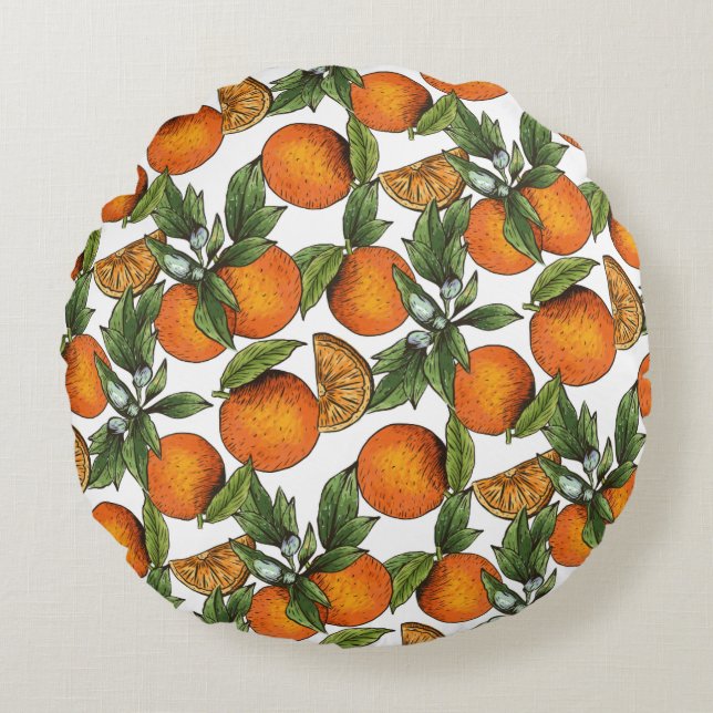 Vintage Orange Citrus Fruit Pattern Round Cushion (Front)