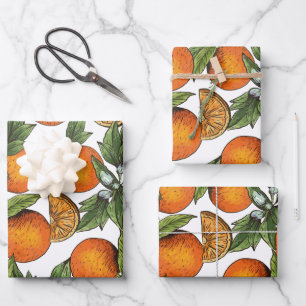 Vintage Orange Citrus Fruit Pattern Wrapping Paper Sheet