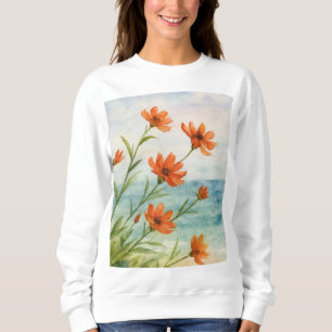 Vintage Orange Floral Botanical Watercolor Sweatsh Sweatshirt