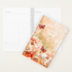 Vintage orange floral personalised, custom year planner