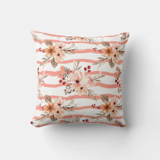 Vintage Orange Floral Stripes Pattern Cushion