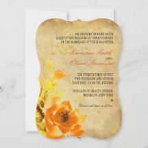 Vintage Orange Floral Wedding Invitation