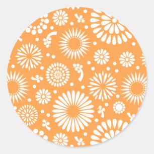 Vintage orange flowers classic round sticker