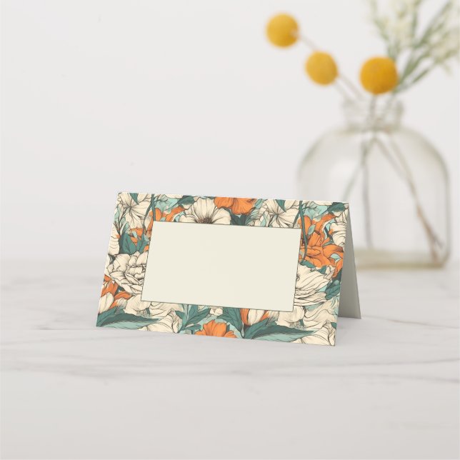 Vintage orange flowers guest name place card (Front)