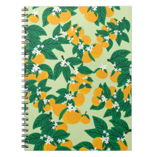 Vintage orange fruit with green background seamles notebook