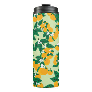 Vintage orange fruit with green background seamles thermal tumbler