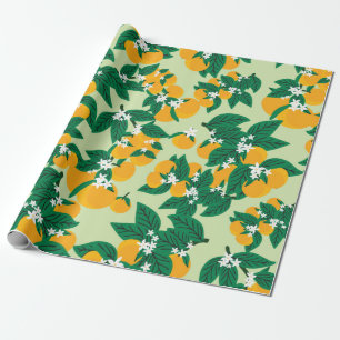 Vintage orange fruit with green background seamles wrapping paper