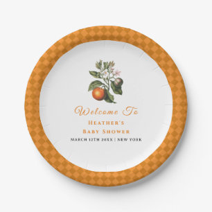 Vintage Orange Gingham Citrus Baby Shower Paper Plate