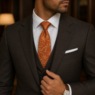 Vintage Orange & Gold Baroque Floral Tie