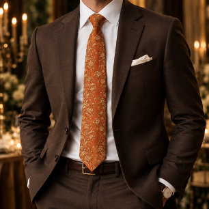 Vintage Orange & Gold Baroque Floral Tie